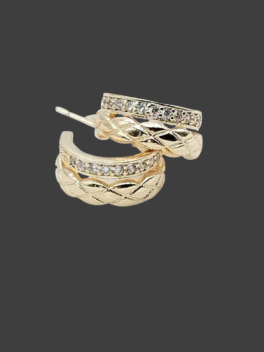 Kleine goldene Huggies, vergoldete Creolen, zweireihige Ohrringe, CZ, trendiger, zeitloser Schmuck, Frauen, Mädchen, Geschenke