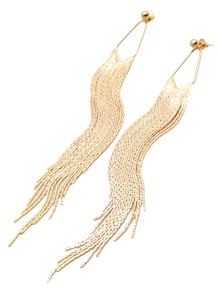 Pendientes largos con flecos y cadena dorada