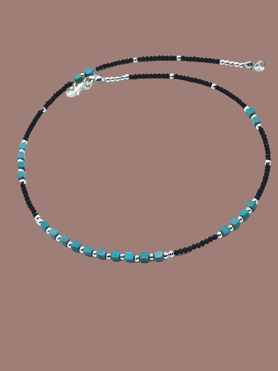 Turquiose  and Lapislazuli Choker, Sterling Silver Necklace, Gifts, Women, Jewelry, Classy, Boho
