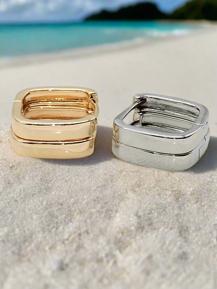 Silver Square Huggies - Contemporary Minimalist Earrings