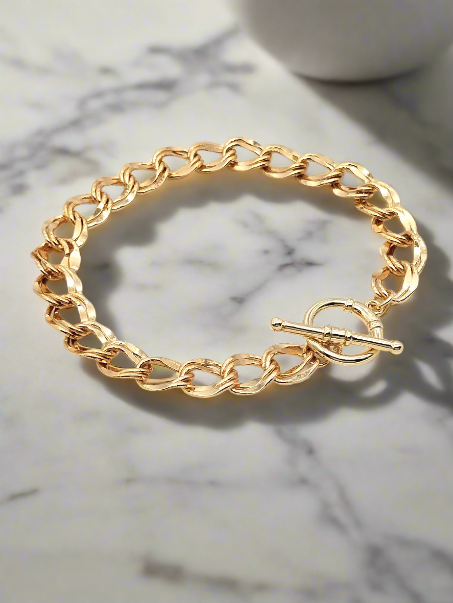 Gold Curb Chain Bracelet, Stackable, Classy, Affordable Jewelry, Christmas Gifts, For Women