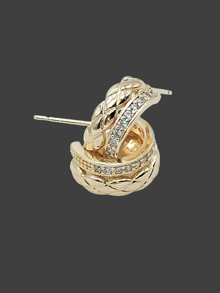 Kleine goldene Huggies, vergoldete Creolen, zweireihige Ohrringe, CZ, trendiger, zeitloser Schmuck, Frauen, Mädchen, Geschenke