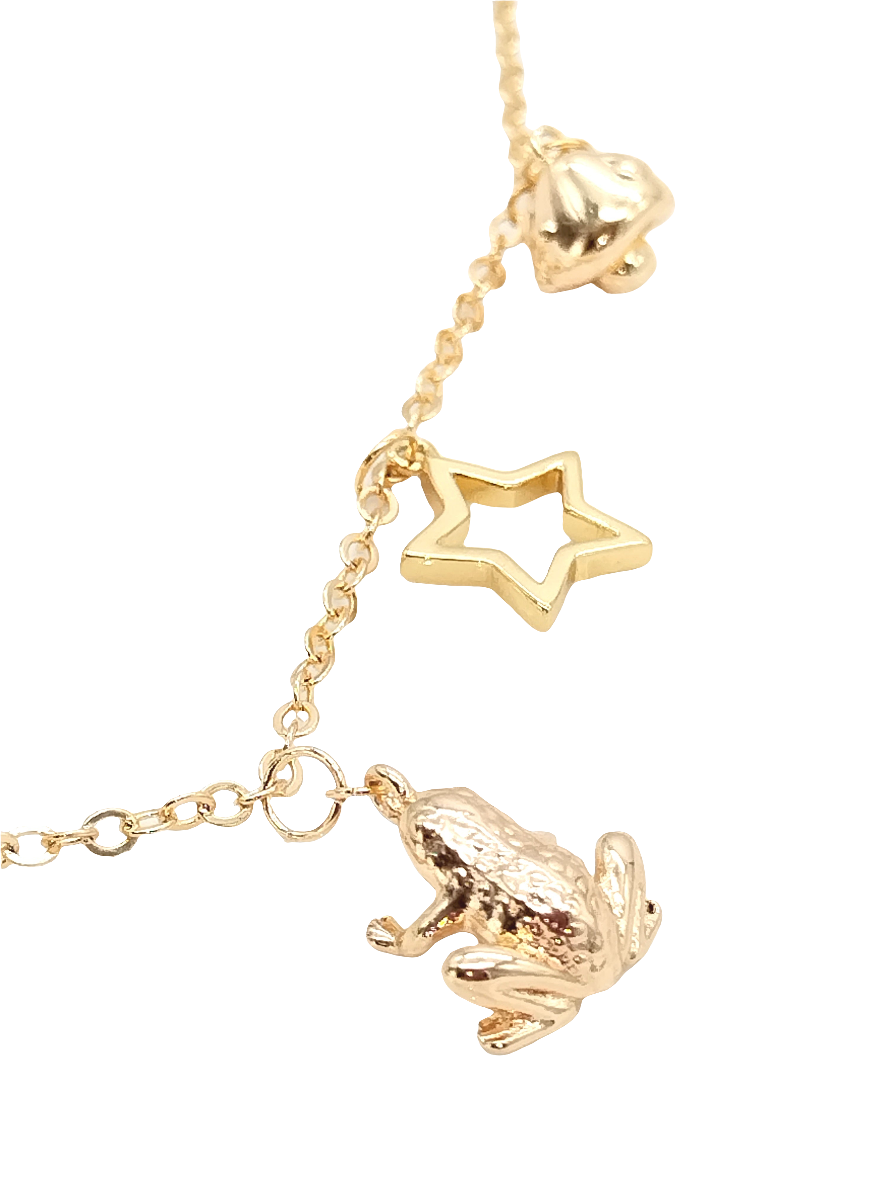 Dangling Gold Charms Necklace, Link Chain, Trendy Women Jewelry, Gift, Birthday