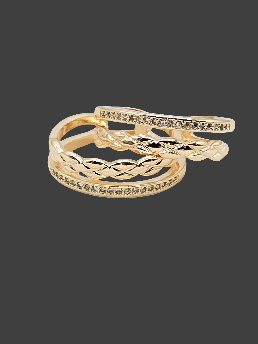 Anillo de doble banda, oro de 18 quilates, circonita cúbica, trenzado, apilable, tendencia, ajustable, regalos, joyas, mujeres