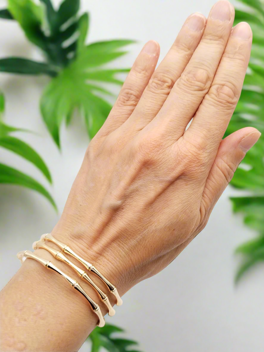 18 Karat Gold Manschettenarmband, Bambusform, stapelbar, einzigartiger Schmuck, Geschenke, Trending, Frauen
