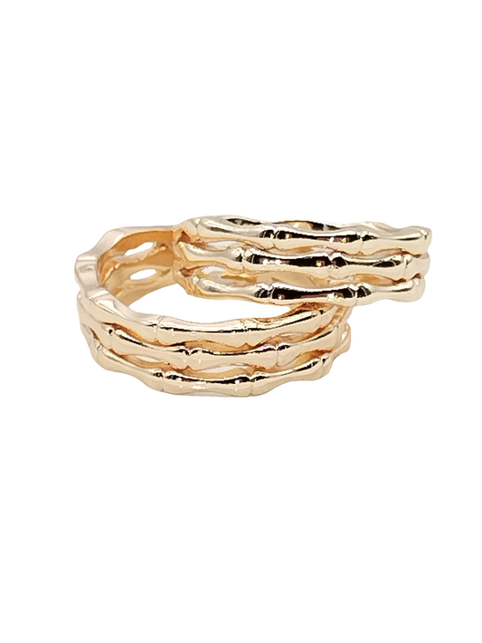 Bambus-Goldring, Dreifachband, verstellbar, stapelbar, edel, trendig, Geschenke, Frauen, Schmuck