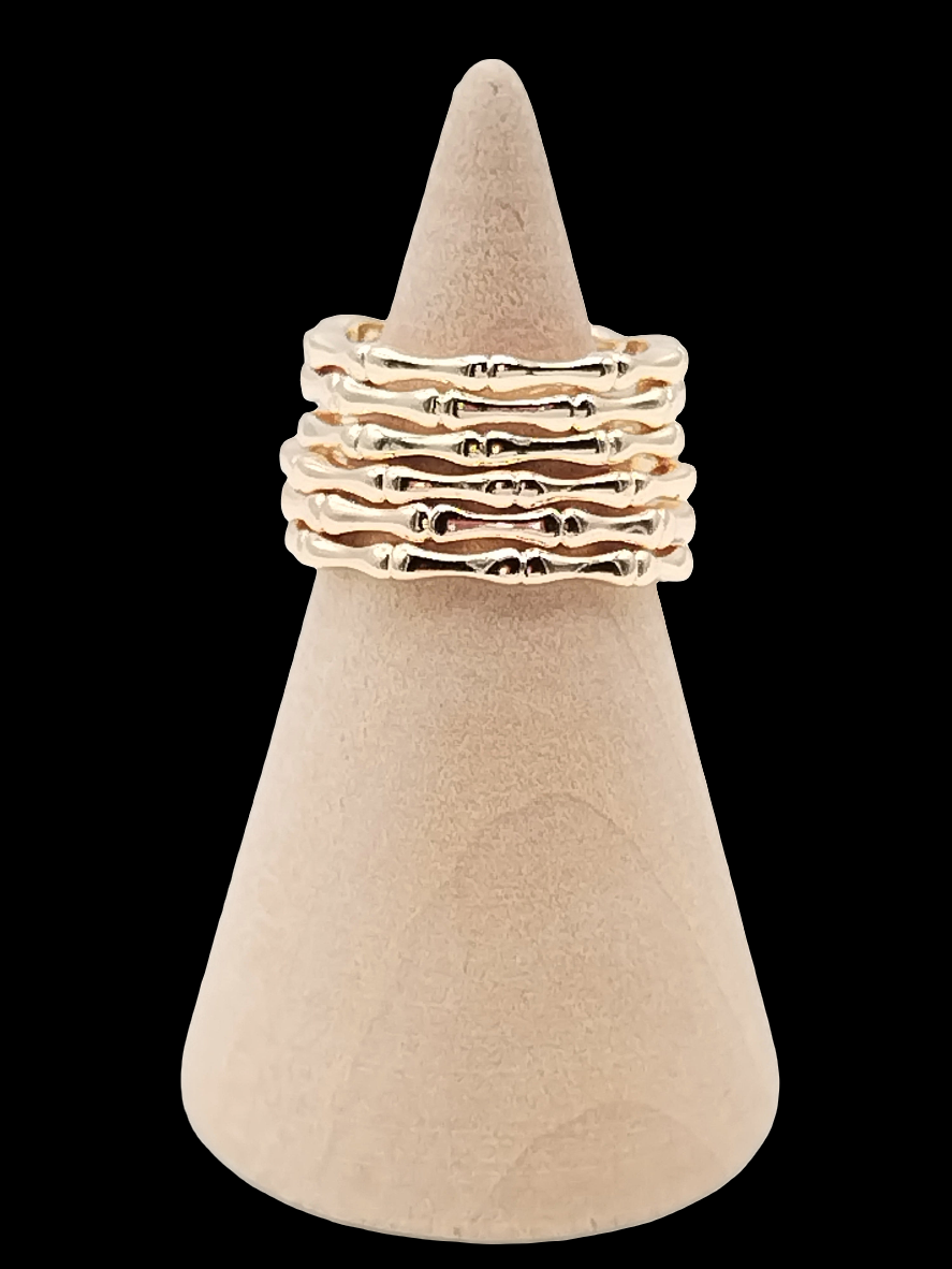 Anillo de bambú dorado, triple banda, ajustable, apilable, elegante, tendencia, regalos, mujeres, joyas
