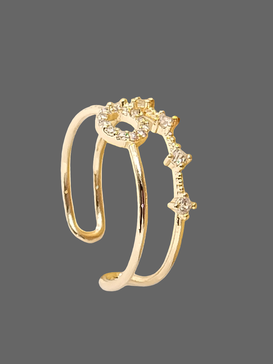 Doppelter Bandring, offener Kreis aus Gold, Zirkonia, funkelnd, trendig, elegant, Schmuck, Frauen, minimalistisch