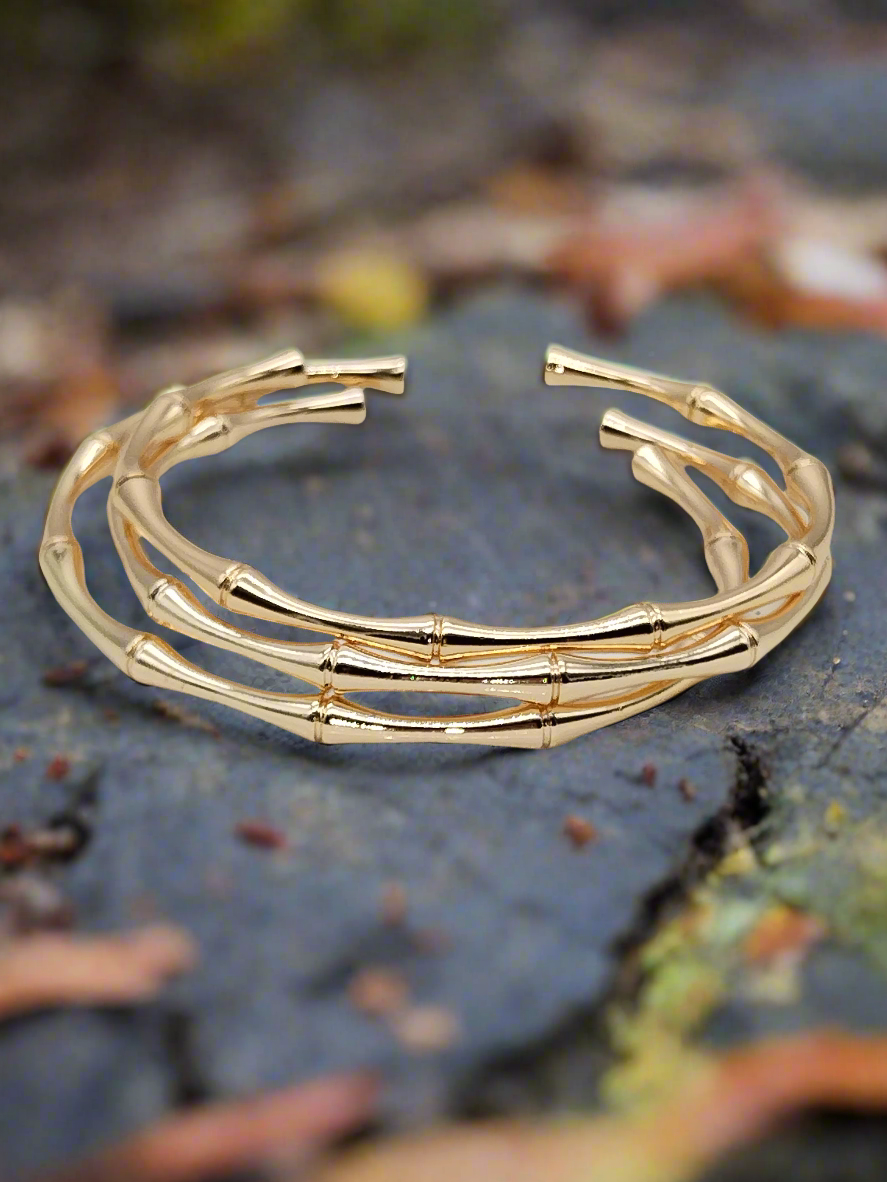 18 Karat Gold Manschettenarmband, Bambusform, stapelbar, einzigartiger Schmuck, Geschenke, Trending, Frauen