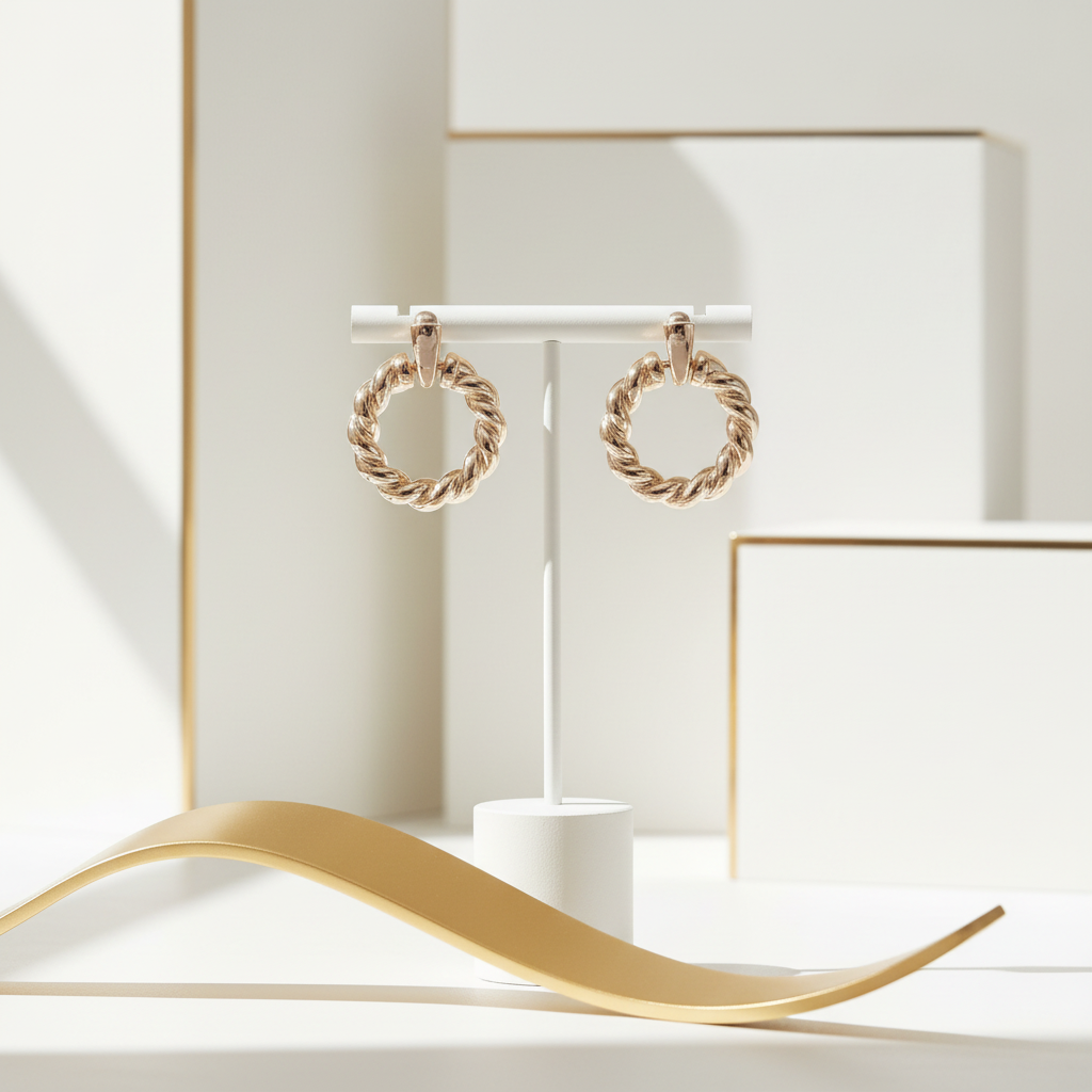 Chunky Gold Hoops in White and Gold Environment