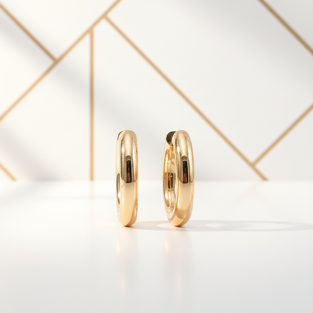 Statement chunky gold hoops 24mm - 18k gold plated thick hoop earrings product display