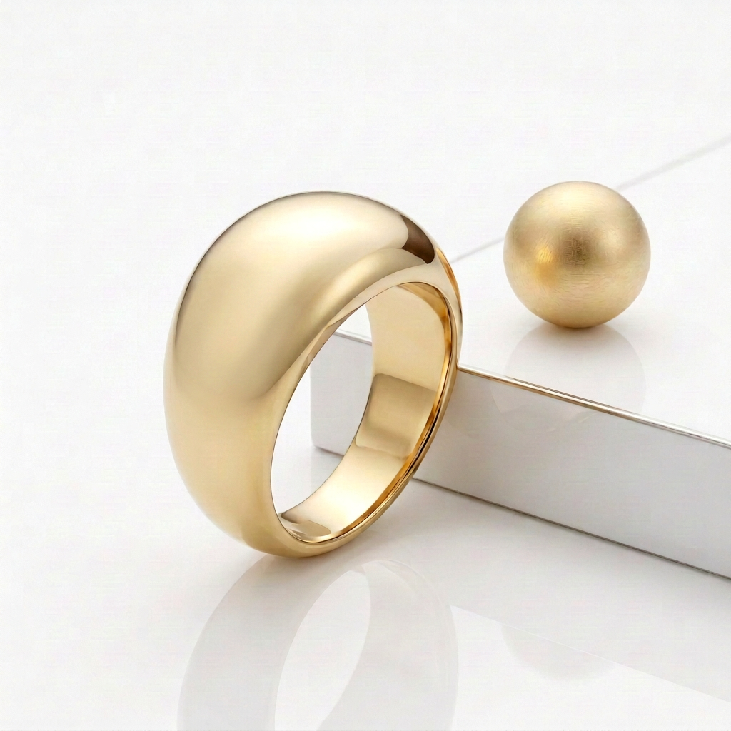 Polished 18k PVD Gold dome ring with softly tapered sides