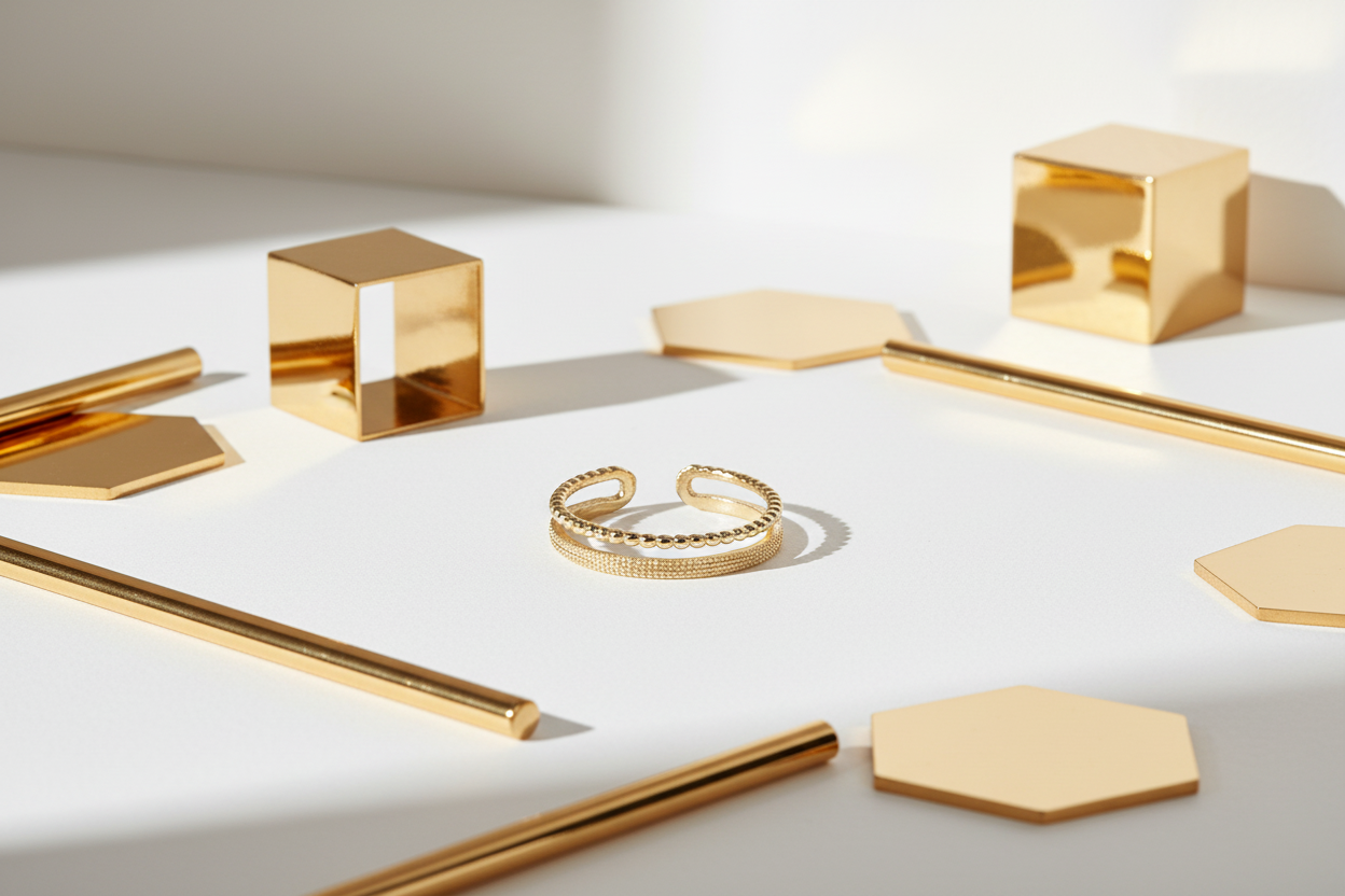 Gold Plated Double Textured Band Ring – Minimalist Open Ring for Women