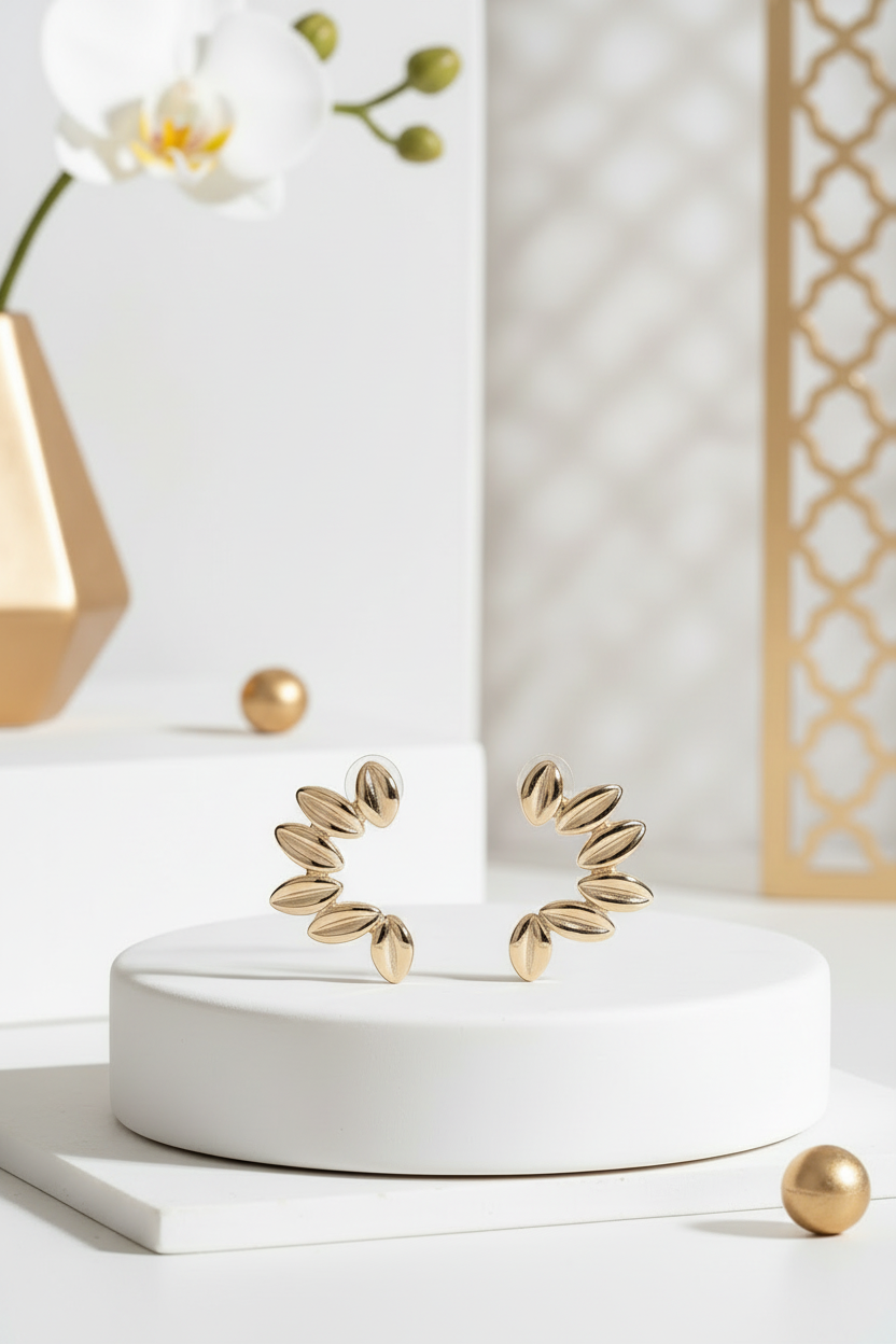 18k PVD gold plated flower petal stud earrings detail