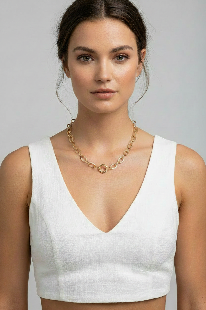Gold Oval Chain Necklace - Low