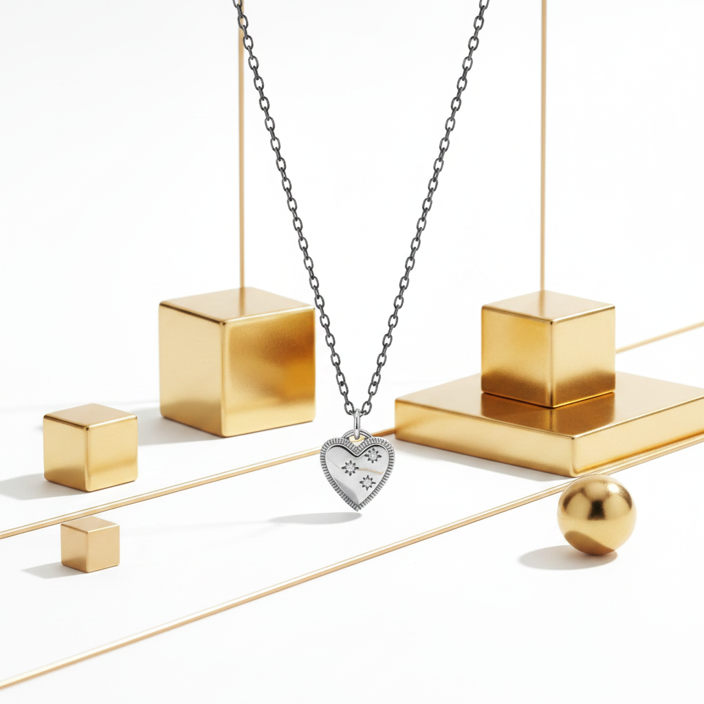 Sterling Silver Heart Necklace CZ – Oxidized Dainty Pendant Necklace for Women