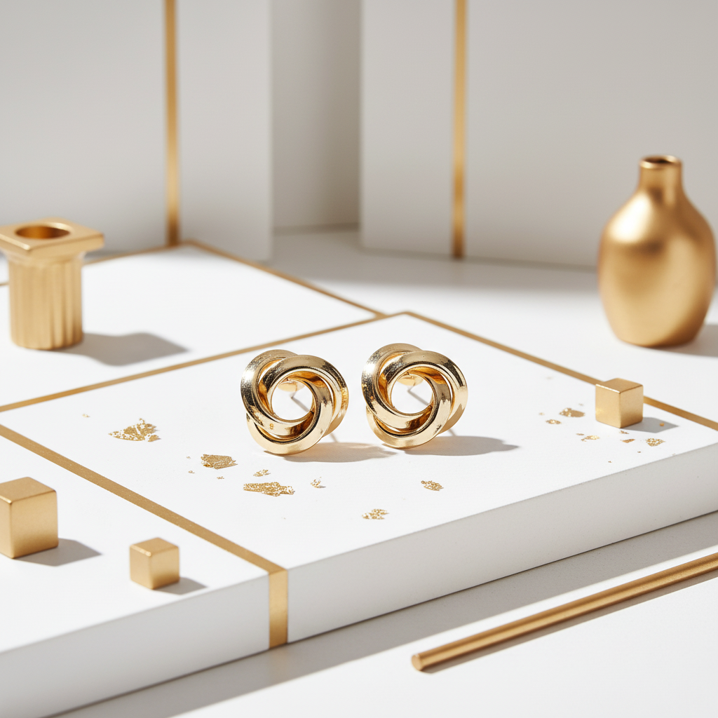 Bold knot stud earrings 18K gold plated – chunky gold earrings for women