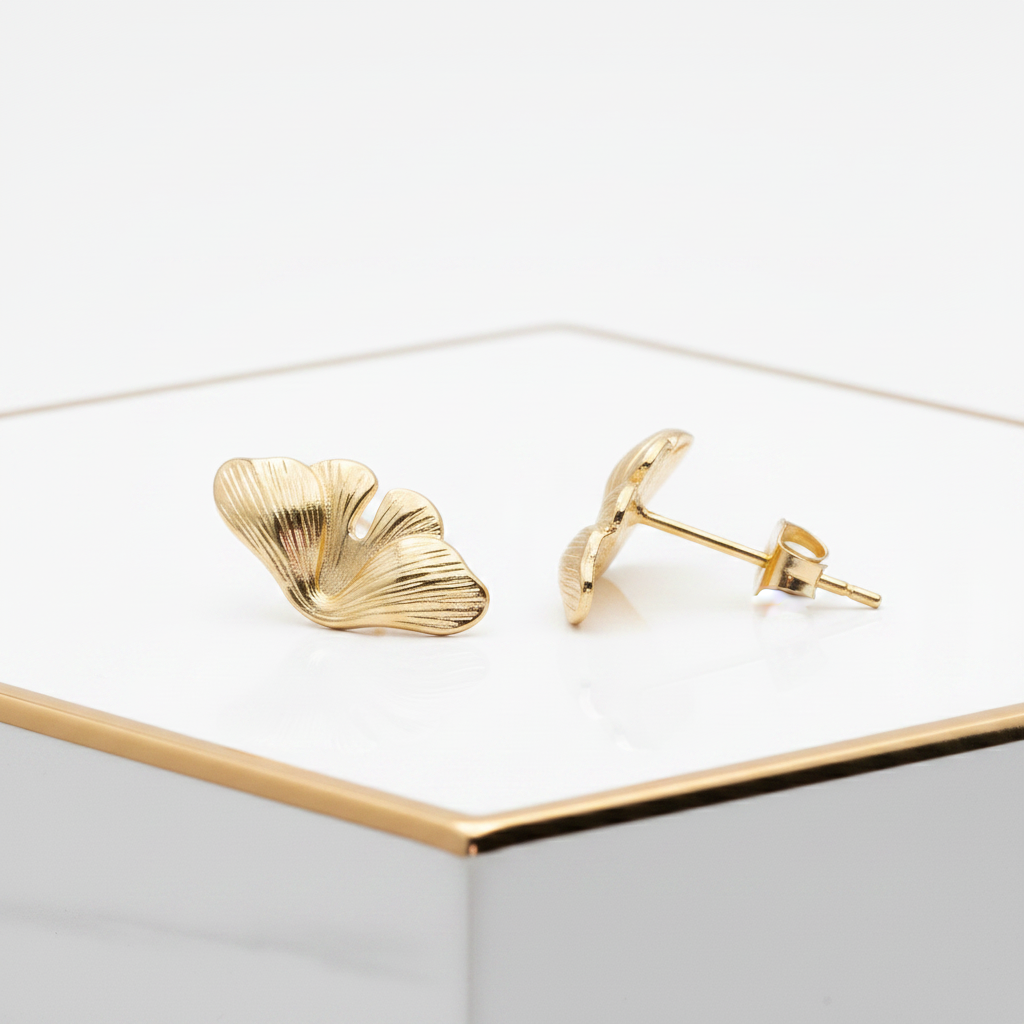 Gold Leaf Stud Earrings 18K Plated – Minimalist Nature Jewelry Gift for Women
