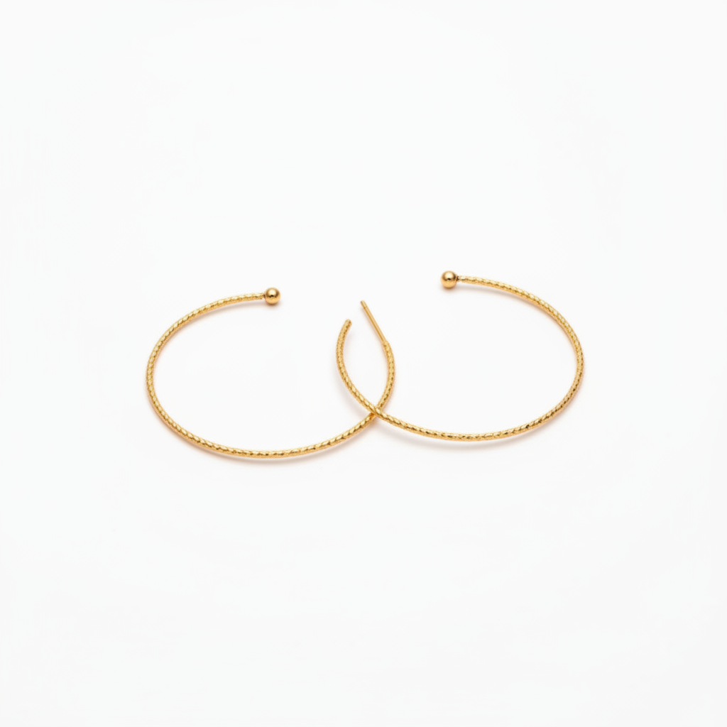 Oversize 48mm Textured Gold Plated Hoops - Clean White Background