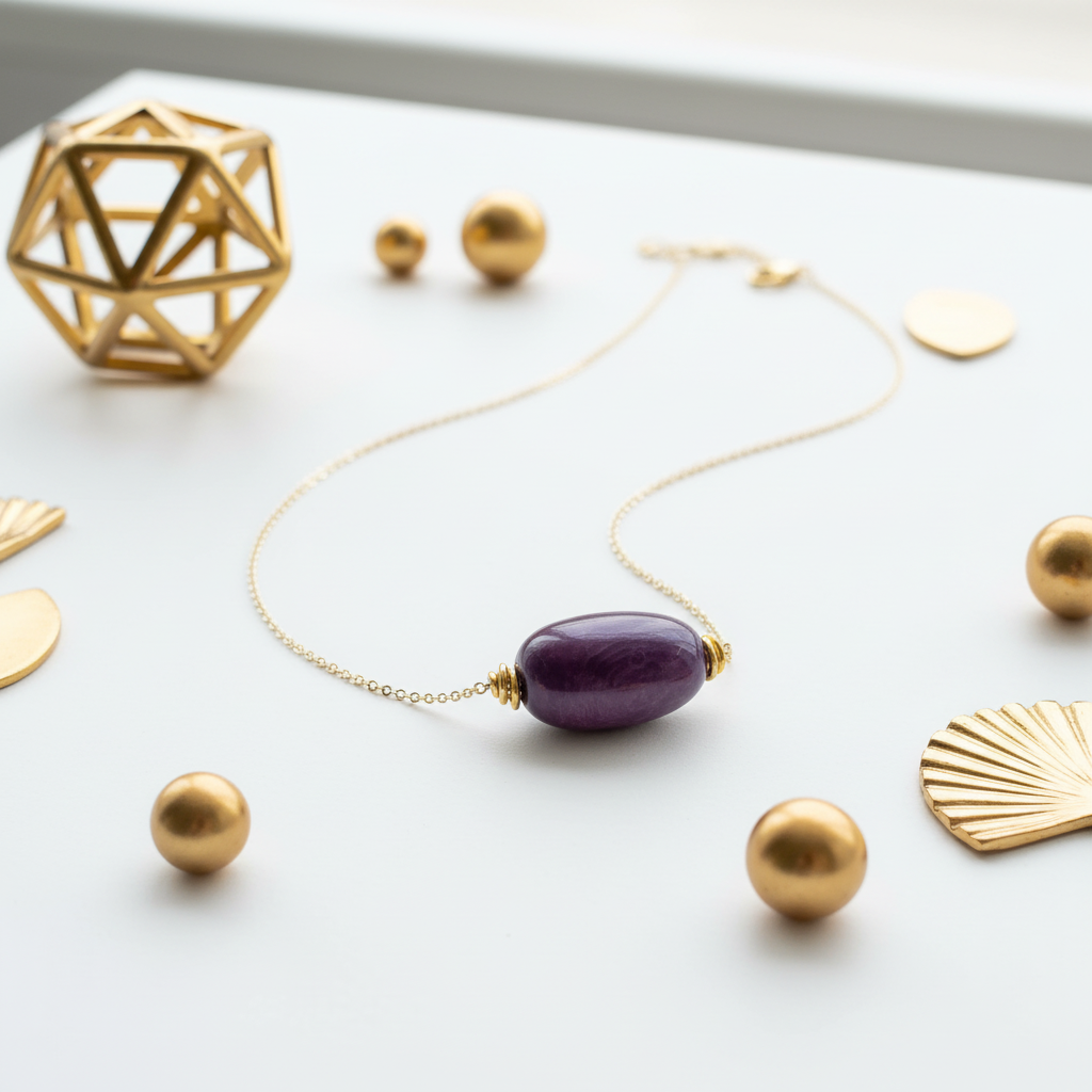Purple Tagua Nugget Necklace - White and Gold Environment
