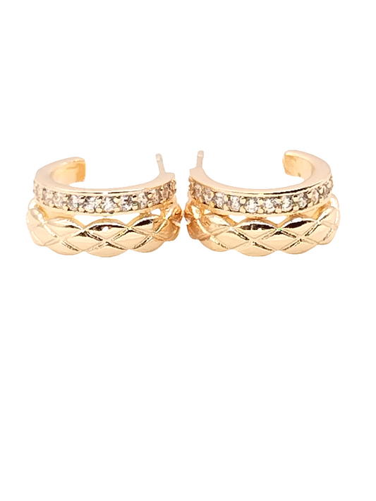 Kleine goldene Huggies, vergoldete Creolen, zweireihige Ohrringe, CZ, trendiger, zeitloser Schmuck, Frauen, Mädchen, Geschenke