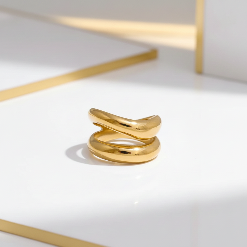 Double Band Ring 18k Gold PVD Tarnish-Free Stainless Steel – Statement Ring for Women