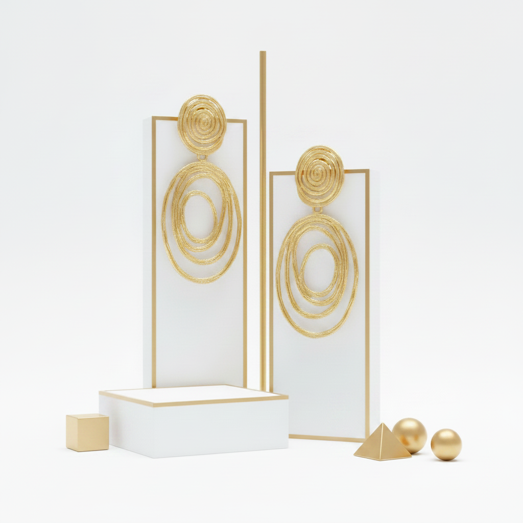 Gold Spiral Stud Earrings 18k Gold Plated Lifestyle Styled Women