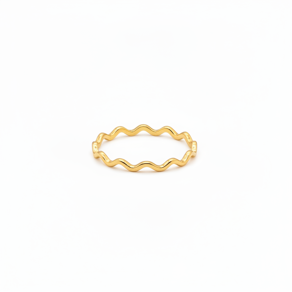 Wave band ring in 18k gold plated brass with open adjustable back