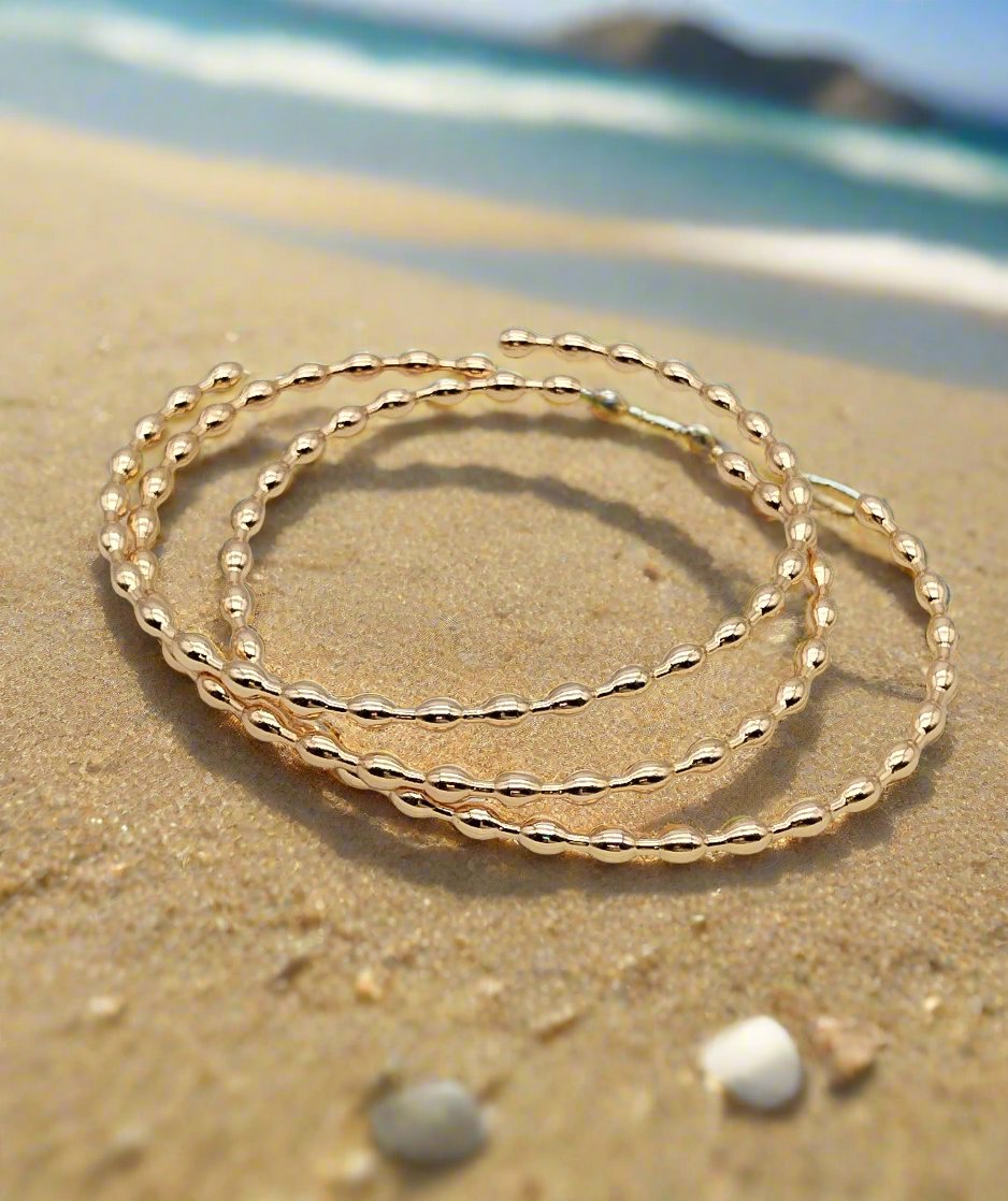 Gold Open Beaded Bangle Bracelet