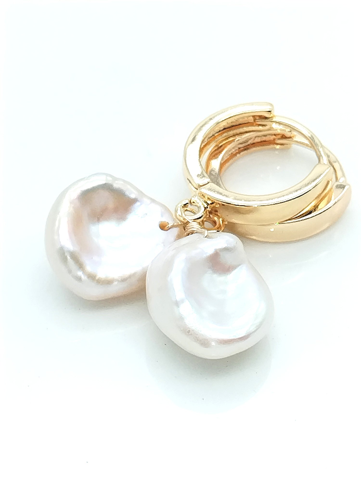 White Keshi Pearls Gold Plated Hoops