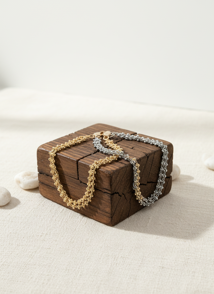 Dainty Double chain bracelet, in gold plated or Rhodium silver