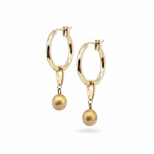 Gold plated hoop earrings with beige ceramic charm 18k gold hoops statement earrings luxury jewelry