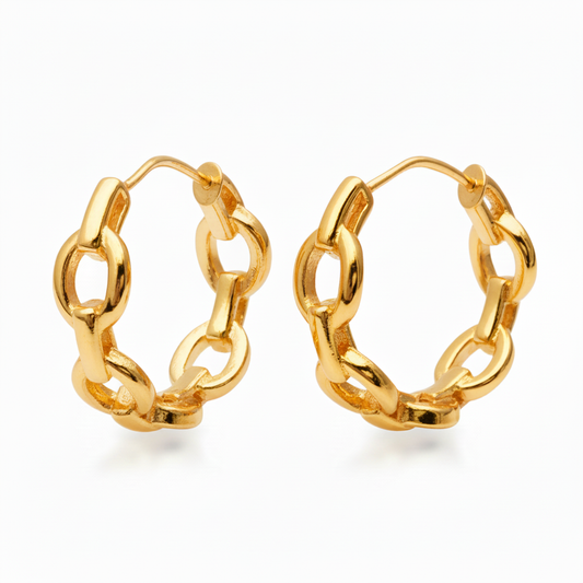 18K gold plated link chain hoop earrings 24mm on white background