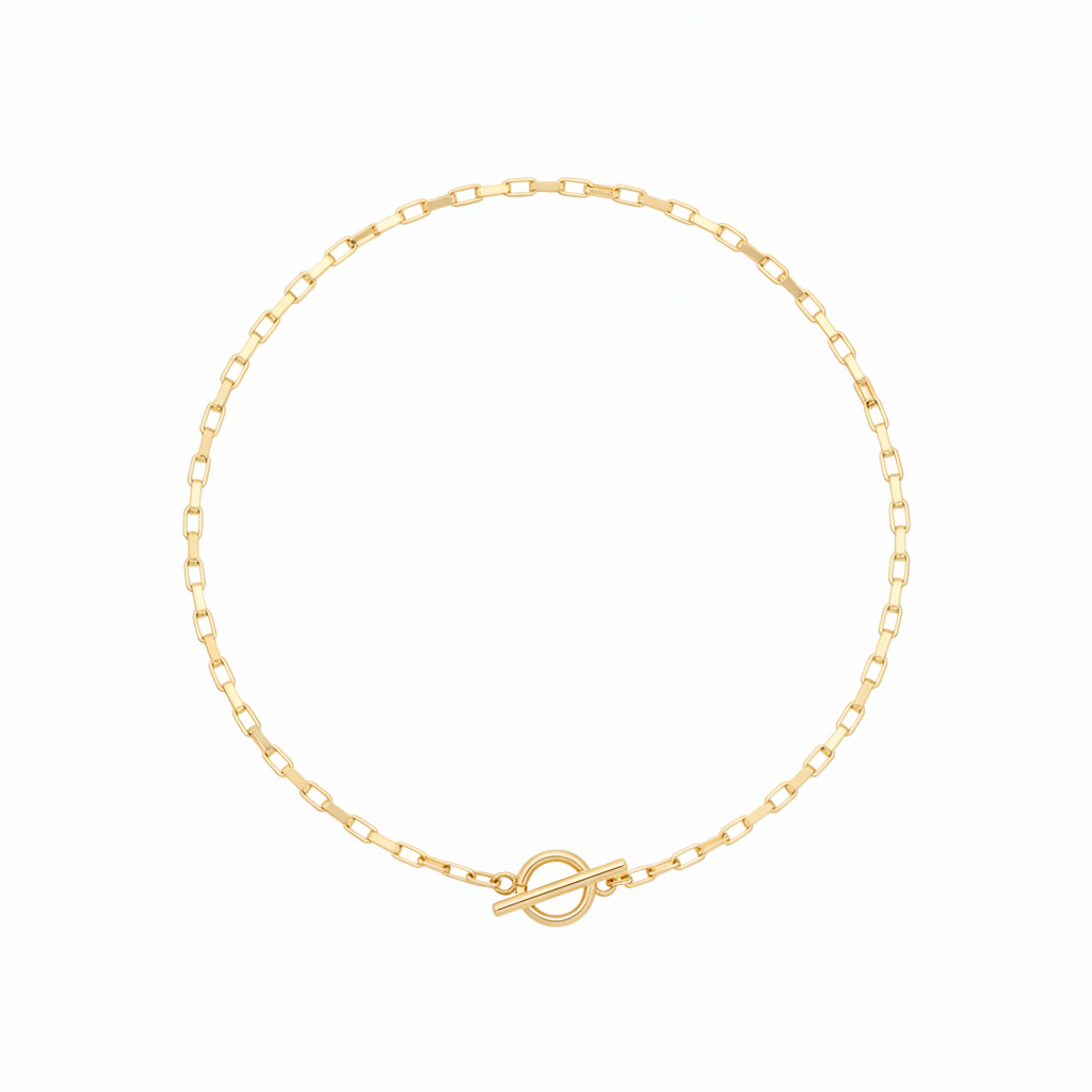 18K Gold Plated Rectangular Cable Chain Necklace — Warm Gold White Background
