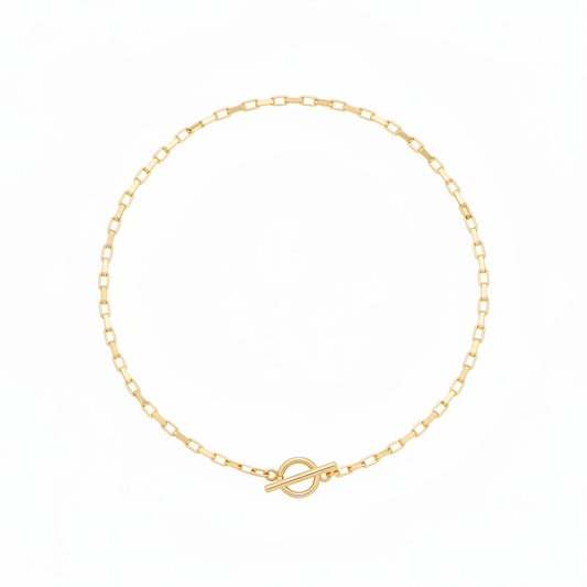 18K Gold Plated Rectangular Cable Chain Necklace — Warm Gold White Background