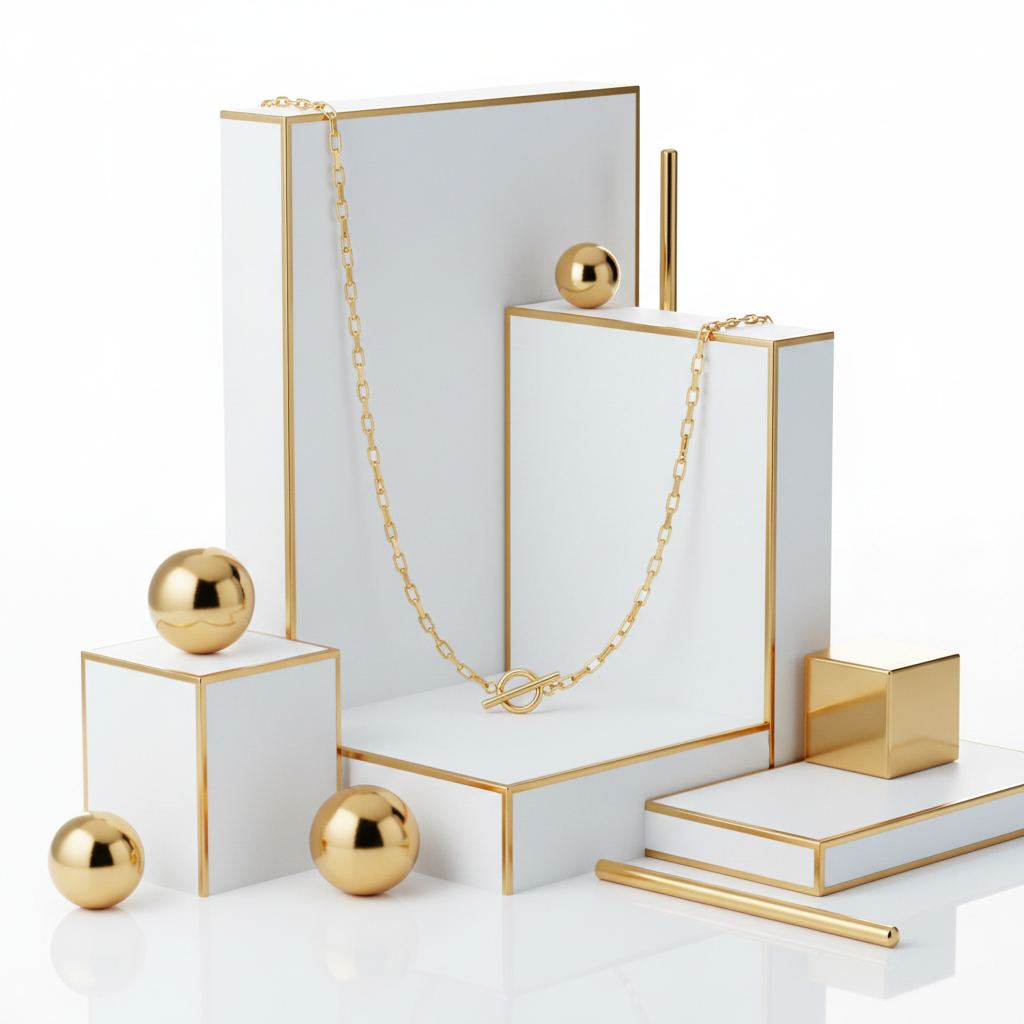 18K Gold Rectangular Cable Chain Necklace — Lifestyle Editorial