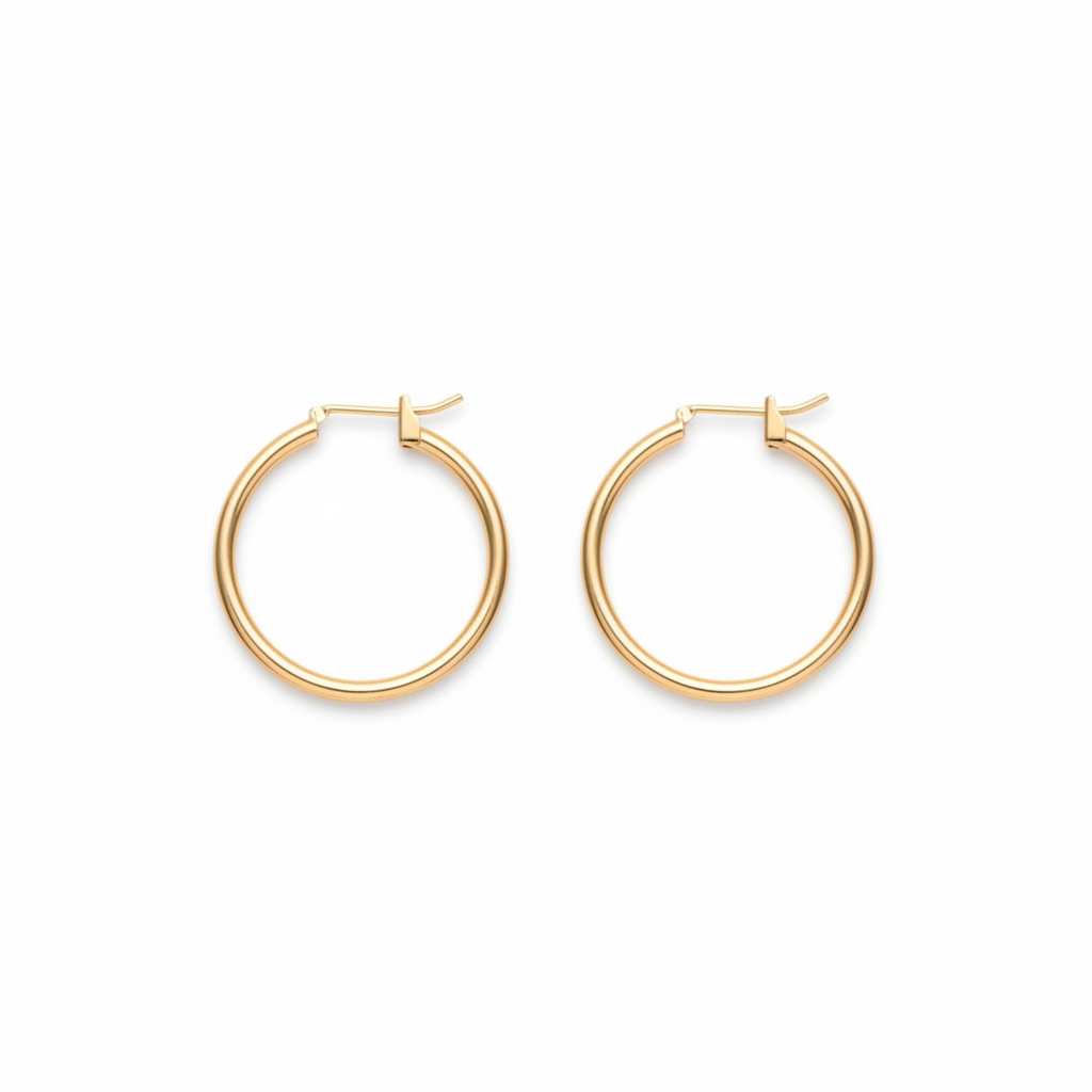 18k gold plated hoop earrings 20mm on white background - Ms Friesch
