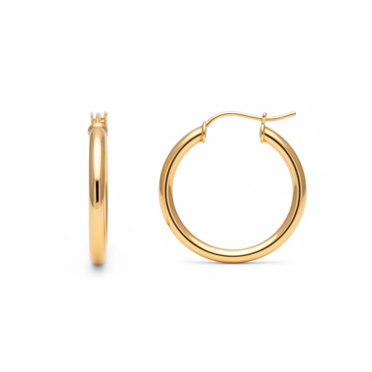Hoop Earrings 30mm 18k Gold Plated Everyday Lightweight for Women


