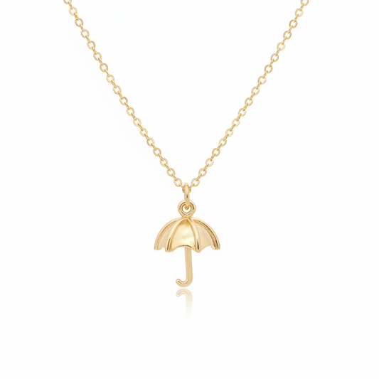 3D umbrella charm necklace 18k gold plated on white background | Ms Friesch
