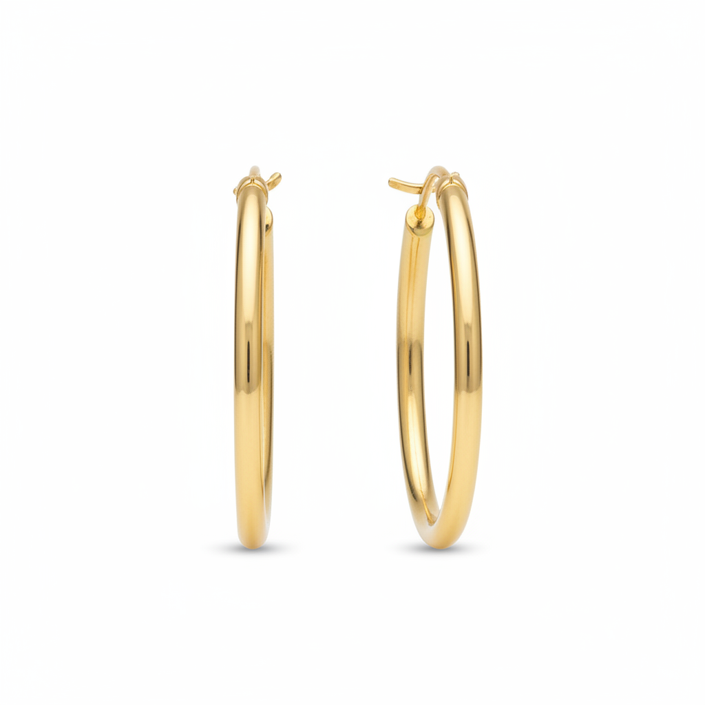 40mm gold plated hoop earrings on white background - bold statement hoops with 1.5mm sleek profile

