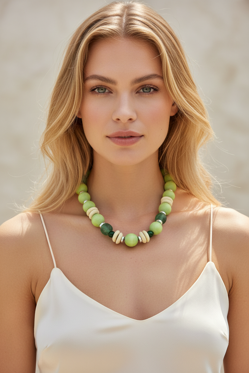 Modelo nórdica con collar apple green