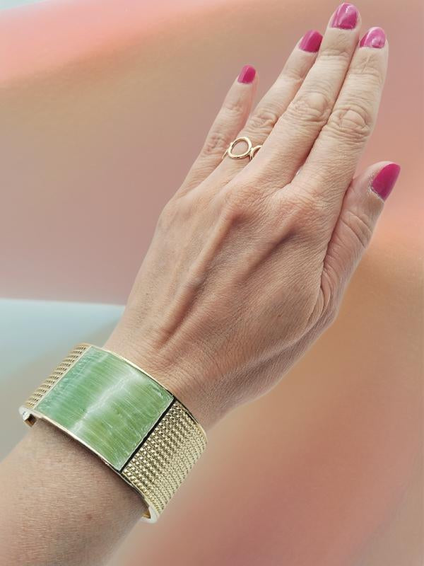 Brazalete grueso, pulsera de oro, esmalte verde, joyería para mujer, regalos, elegante