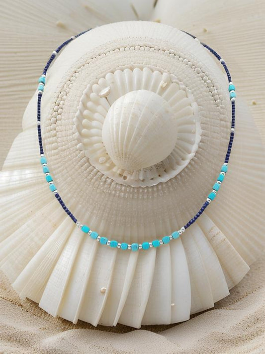 Turquiose  and Lapislazuli Choker, Sterling Silver Necklace, Gifts, Women, Jewelry, Classy, Boho