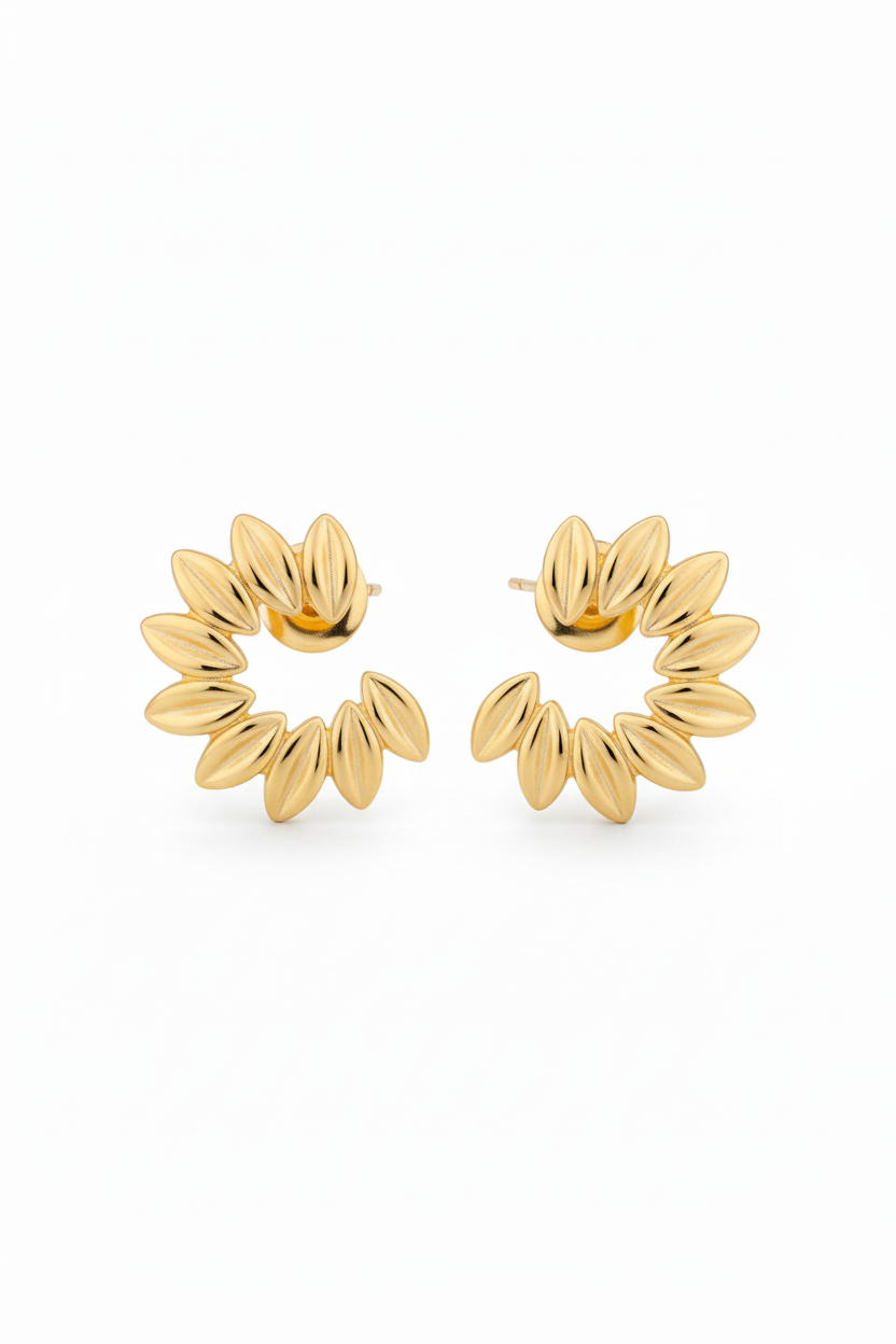 Gold Flower Petal Earrings with Posts Realistic Version