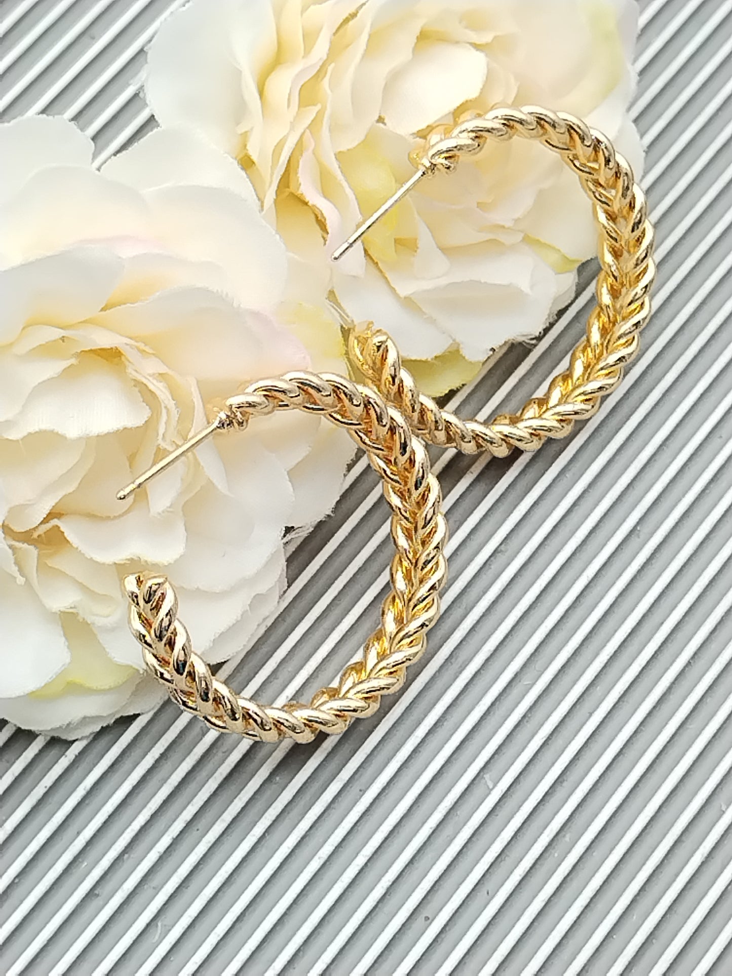 Large Gold Hoops, Braided Earrings, Boho Chic, Women Jewelry, Elegant
