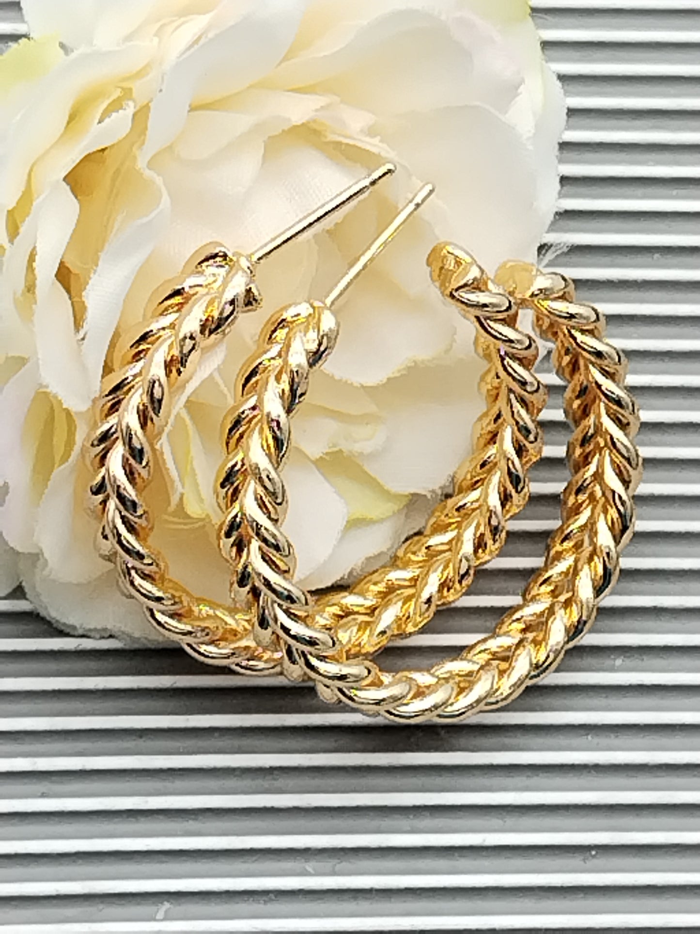Large Gold Hoops, Braided Earrings, Boho Chic, Women Jewelry, Elegant