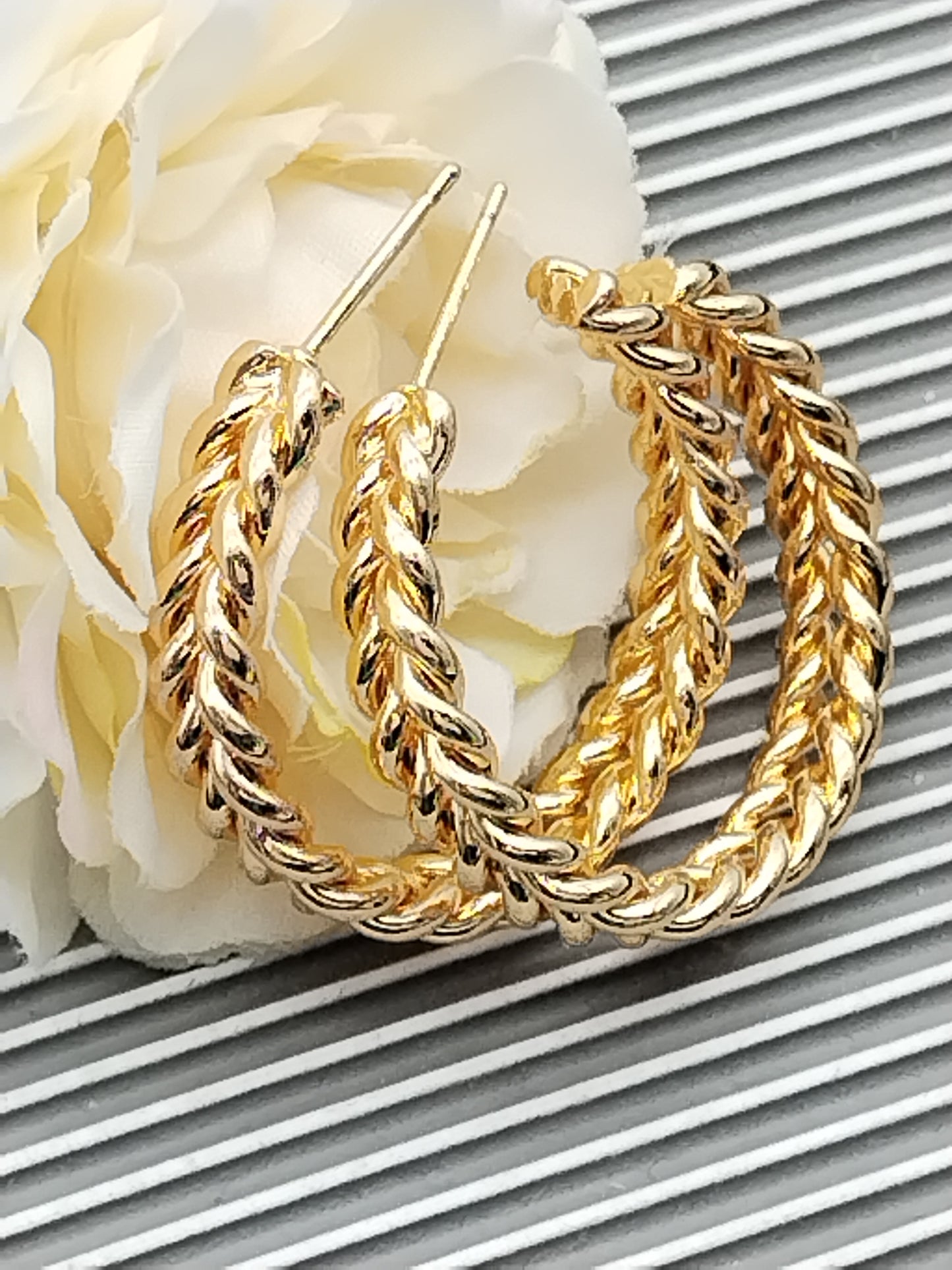 Large Gold Hoops, Braided Earrings, Boho Chic, Women Jewelry, Elegant