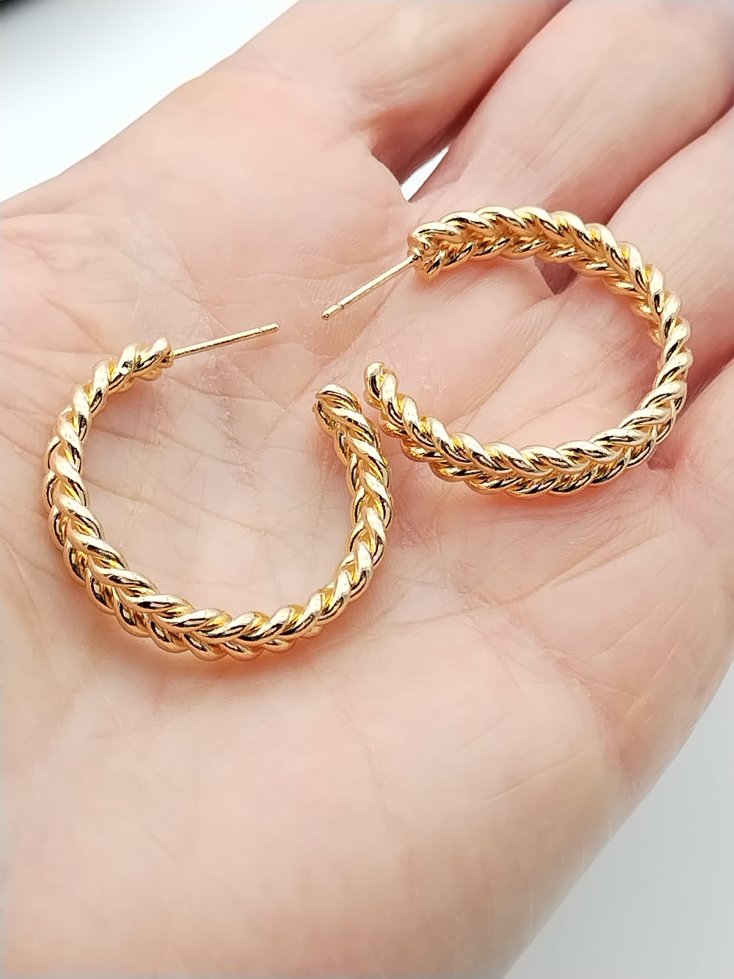 Large Gold Hoops, Braided Earrings, Boho Chic, Women Jewelry, Elegant