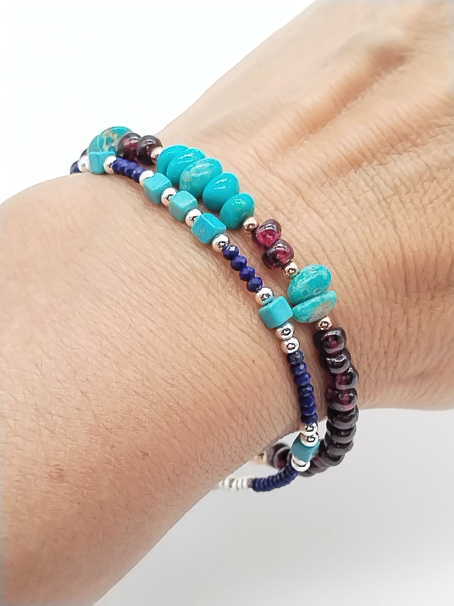 Pulsera de turquesa y lapislázuli, piedras preciosas con cuentas, plata de ley, mujeres, joyas, niñas, regalos, aniversario, para ella
