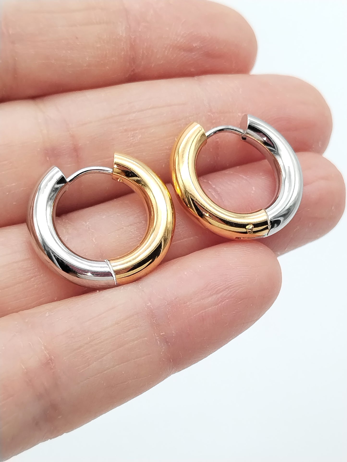 Chunky Huggies, Wendbare Creolen, Silber &amp; Gold, Schmuck, Frauen, Mädchen, Geschenke